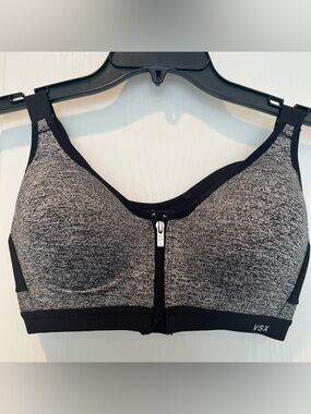 VSX Black and Heather Gray Front-Zip Sports Bra High Impact Support 34C